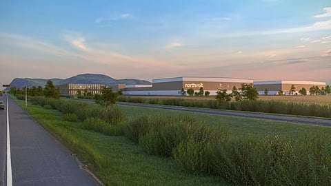 An artist's rendition of the planned Northvolt battery plant to be built near Highway 116 on Montreal's South Shore. 
