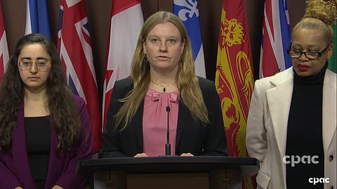 At a news conference in Ottawa, representatives from a coalition of feminist organizations call on the federal government to make changes to the Divorce Act