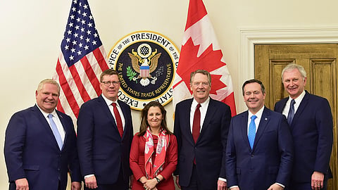 Former US trade representative Robert Lighthizer met with Deputy Prime Minister Chrystia Freeland, Ontario Premier Doug Ford, New Brunswick Premier Blaine Higgs, Saskatchewan Premier Scott Moe, and former Alberta premier Jason Kenney to discuss US-Canada trade. 