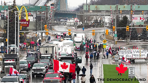 Protest at Ambassador Bridge in Windsor, Ontario, February 7, 2022