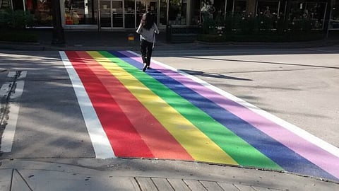 A rainbow crosswalk in New Westminster, BC