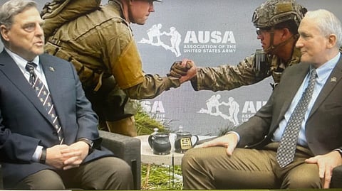 General Mark Milley, left, is interviewed by AUSA president General Robert B. Brown.