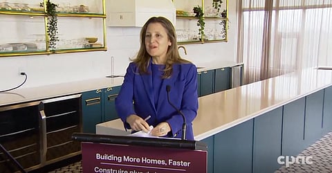 Freeland compares BC to ‘dying and going to heaven’ for ‘prairie people’ while touring $2615/m ‘low income’ housing