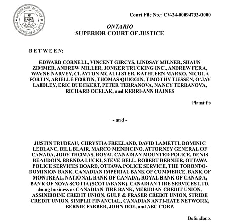 Statement of Claim filed against Trudeau in Superior Court for seizing Canadian bank accounts 