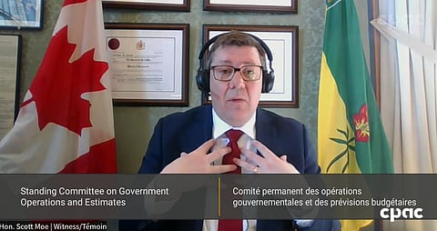 Premier Scott Moe testifies to Ottawa on Wednesday.