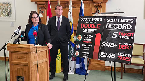 Saskatchewan NDP Leader Carla Beck and Finance Critic Trent Wotherspoon say the 