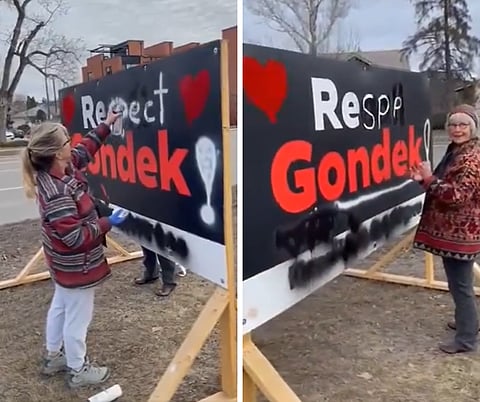 'RECALL GONDECK': Vandals paint sign to say 'Respect Gondeck'