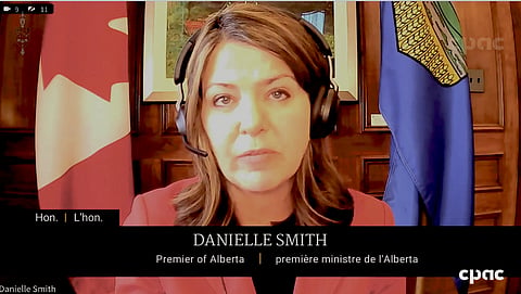 Alberta Premier Danielle Smith in front of the operations and estimates committee on Thursday