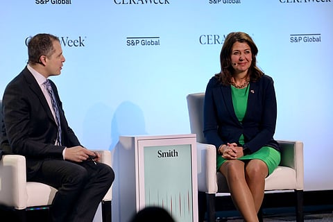 Danielle Smith said Alberta can double its oil and gas production and be carbon neutral by 2050. 