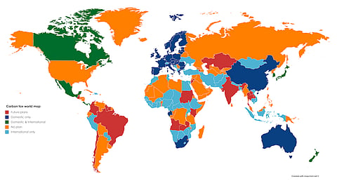 Not every country likes carbon tax as much as Canada. Where you see orange, that country has no plans to set up a tax. Michelle Stirling pours scorn upon economists who think it's a good idea for Canada alone to be serious about it