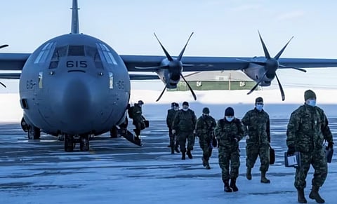 Canadian military members arrive at 5 Wing Goose Bay in Newfoundland and Labrador for Operation Noble Defender.