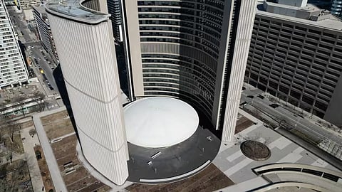 Toronto City Hall winter aerial 