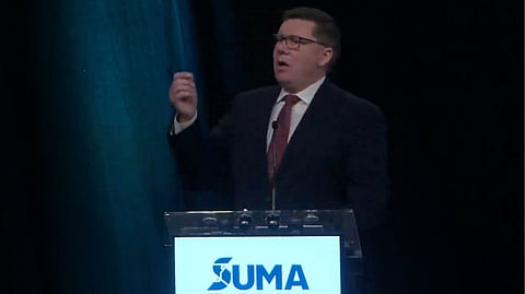 Premier Scott Moe shared his budget hopes with the 2024 Saskatchewan Urban Municipalities Association convention in Regina (April 15, 2024)