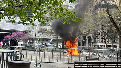 A man set himself on fire outside the Trump trial courthouse. 