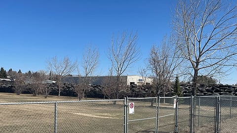 Tires piled at the CRM tire recycling plant in Moose Jaw