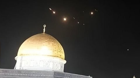 Iranian missiles over the Dome of the Rock in Jerusalem, during an earlier attack on Israel