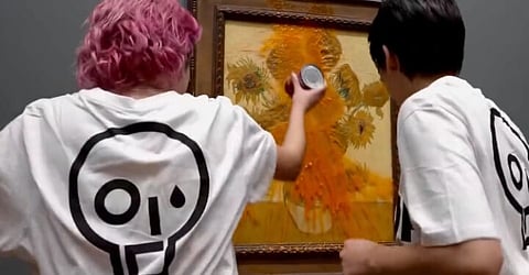 Just Stop Oil activists throw soup at Van gogh’s Sunflowers