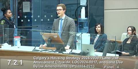 A Calgarian makes his submission about blanket zoning at Calgary City Council