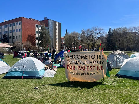 About 40 people formed an encampment on the University of Alberta’s property to indicate they backed Palestine amid the Israel-Hamas War. 