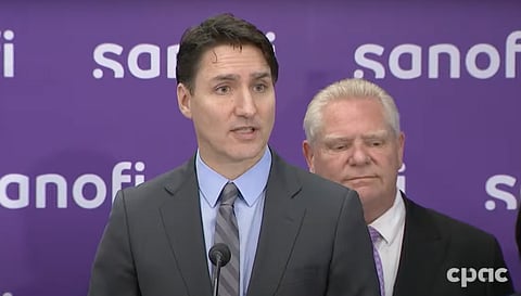 Prime Minister Justin Trudeau held a press conference in Toronto to mark the opening of Sanofi’s new vaccine manufacturing facility. 