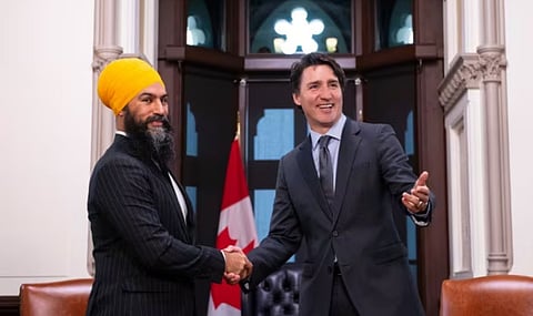 Prime Minister Trudeau with NDP leader Jagmeet Singh. Now that Singh has terminated his cooperation with the prime minister, Mr. Trudeau is relying on Bloc leader Francois Legault. However, M.Legault's support comes at a price....