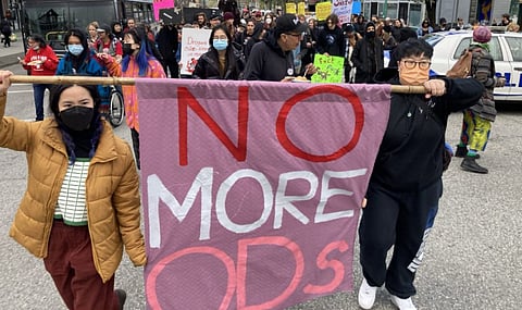 ‘Safe supply’ advocates demonstrate in Vancouver. Writer Liam Hunt investigates the relationships between (legitimate) drug producers and the bureaucracy overseeing the use of the drugs themselves