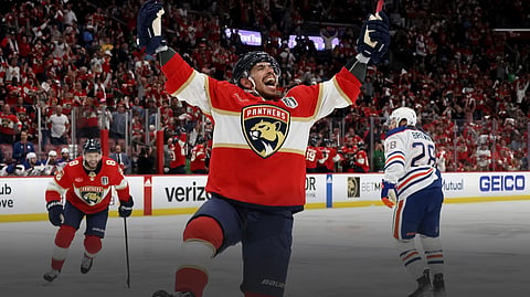 Panthers’ Evan Rodrigues After his second game winning goal in the third period of Game 2.