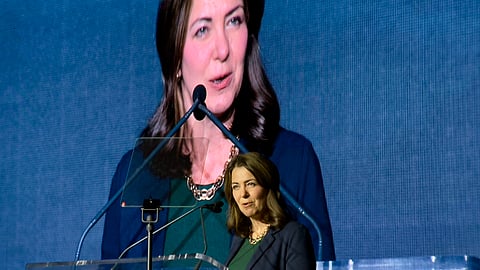 Alberta Premier Danielle Smith addresses the Global energy Show in Calgary on Tuesday.