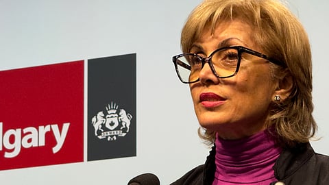 Calgary Mayor Jyoti Gondek speaks to media on Monday.