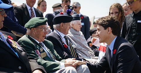 Prime Minister Trudeau visits with D-Day veterans in Normandy, on the occasion of the 80th anniversary remembrance of the invasion, there.