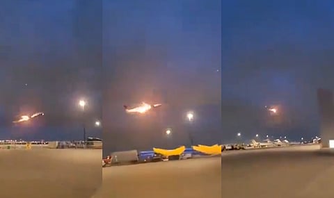 WATCH: Engine on Air Canada Boeing plane catches fire moments after takeoff in Toronto