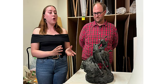This sculpture of a buffalo hunt by American artist Thomas Holland is one of the pieces that has been removed from public areas of the University of Manitoba, and relegated to the university collection art vault.