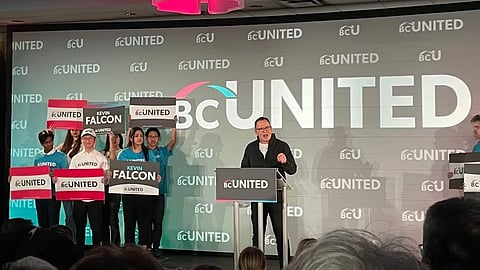 BC United leader Kevin Falcon gave an announcement about the party's official name change from the Liberals on April 12, 2023. 