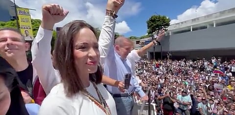 Machado and company headed towards UN HQ in Caracas to hand over evidence.
