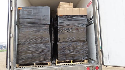 Police confiscated this semi-truck full of unmarked cigarettes en route from Ontario to BC