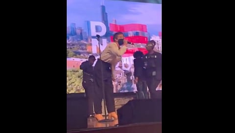A disruption at the Democratic National Convention welcome party on the stage at Navy Pier. 