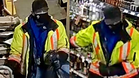 Security cam screen grab from Ace Liquor robbery on May 12 allegedly committed by former employees.