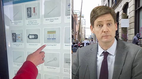 David Eby and a drug paraphernalia vending machine