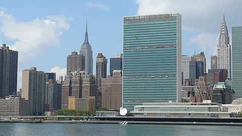 The UN Building, seen from across the East River, New York.