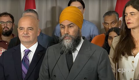 NDP leader Jagmeet Singh spoke with reporters in Toronto after announcing on social media his party will withdraw from its supply and confidence agreement with Prime Minister Trudeau's Liberal party.