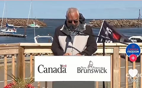 FLYING THE FLAG: F&%$# Trudeau flag makes unwanted appearance at Liberal presser
