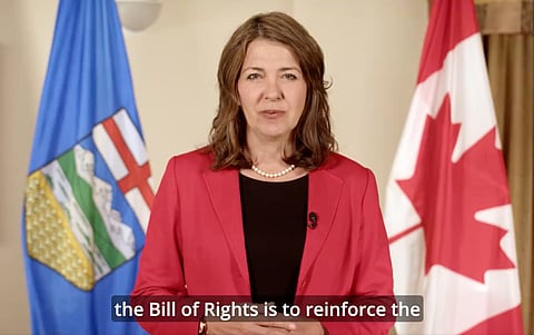 Danielle Smith said the Alberta government will be introducing legislation to amend and strengthen the Alberta Bill of Rights in a few weeks. 