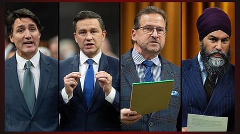 Prime Minister Justin Trudeau, Opposition leader Pierre Poilievre, Bloc Québécois leader Yves-François Blanchet, NDP leader Jagmeet Singh