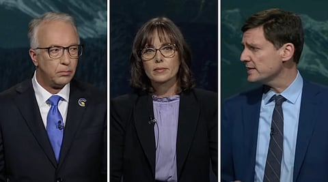 John Rustad, Sonia Furstenau, and David Eby