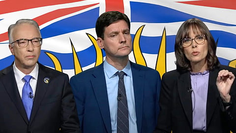 John Rustad, David Eby, and Sonia Furstenau