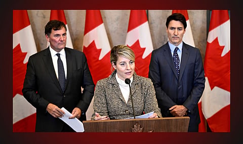 Foreign Minister Mélanie Joly, Public Safety Minister Dominic LeBlanc, Prime Minister Justin Trudeau  
