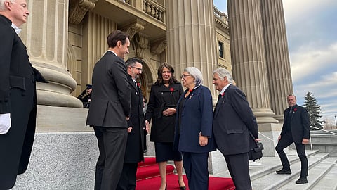 Danielle Smith introduced Mary Simon and Whit Fraser to Rob Anderson and Nathan Cooper. 