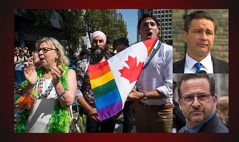 Elizabeth May, Jagmeet Singh, Justin Trudeau, Pierre Poilievre, Yves-François Blanchet