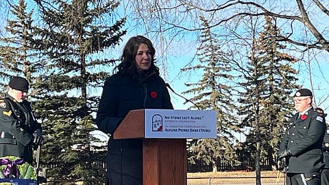 Alberta Premier Danielle Smith said the No Stone Left Alone Beechmount Remembrance Ceremony is “an opportunity for hundreds of students to show their gratitude and respect for the fallen soldiers who bravely gave their lives so we can live in a free and democratic society.” 