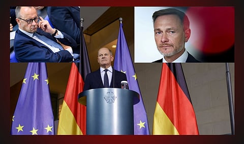 Opposition leader Friedrich Merz, Finance Minister Christian Lindner, German Chancellor Olaf Scholz
